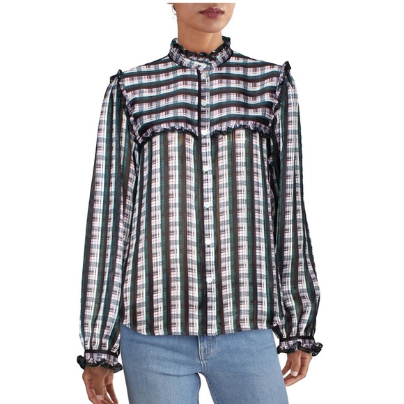 Jason Wu Striped Plaid Ruffle Blouse - Picture 9 of 15